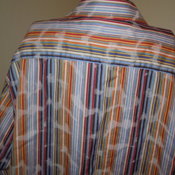 Bugatchi Uomo Men's Long Sleeve Flip Cuff Button Shirt Size XL EUC Striped Exc - Picture 3 of 8